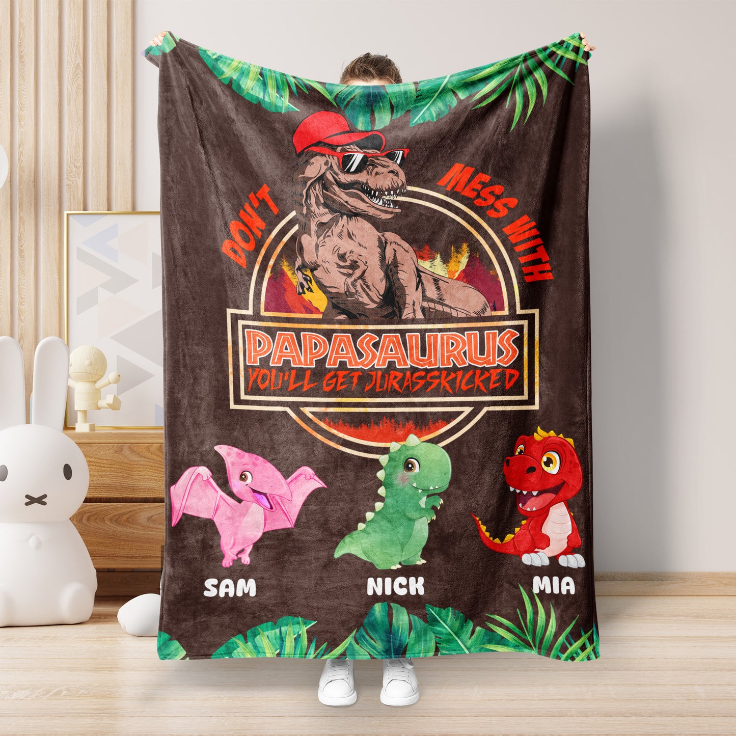 Personalized Papasaurus Blanket, Custom Name Grandpasaurus Blanket- Perfect Father's Day Gift!