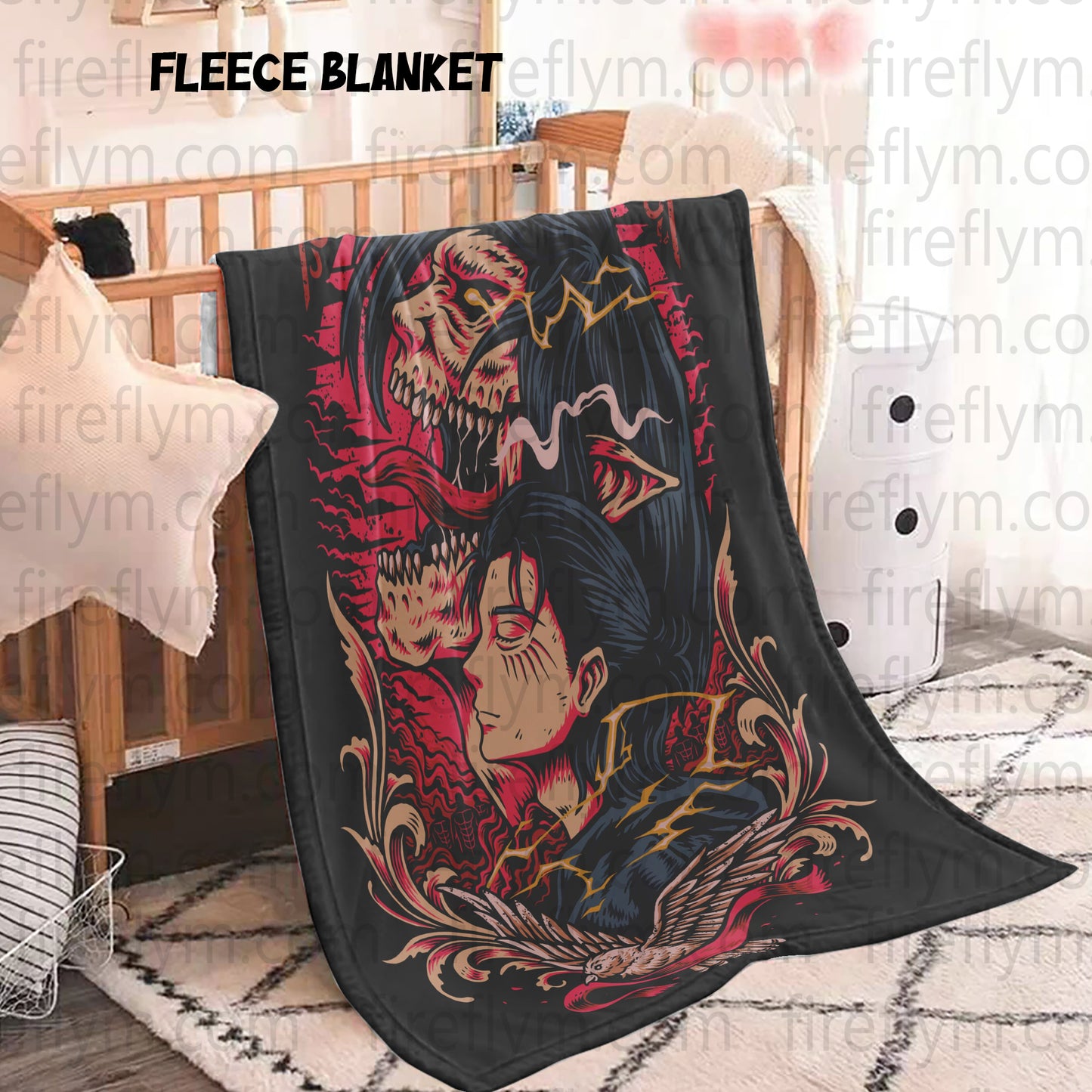 Eren Anime Tapestry Throw, Anime Hand Woven Cozy Blanket | Anime Tapestry Throw, Anime Woven Blanket, Fan Gift Fleece Blanket