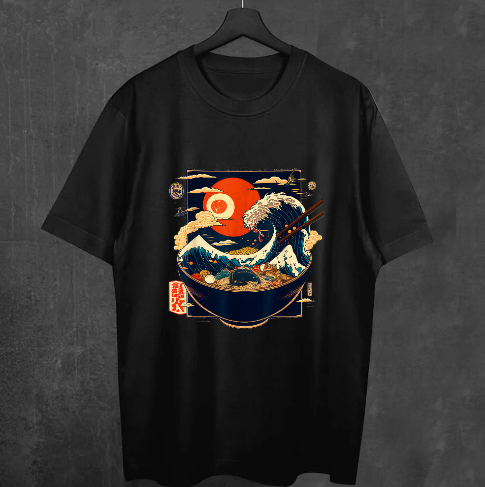 Kanagawa Wave Noodles Retro Anime Graphic T-Shirt