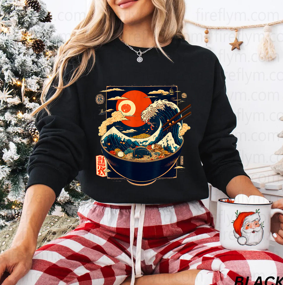 Kanagawa Wave Noodles Retro Anime Graphic T-Shirt