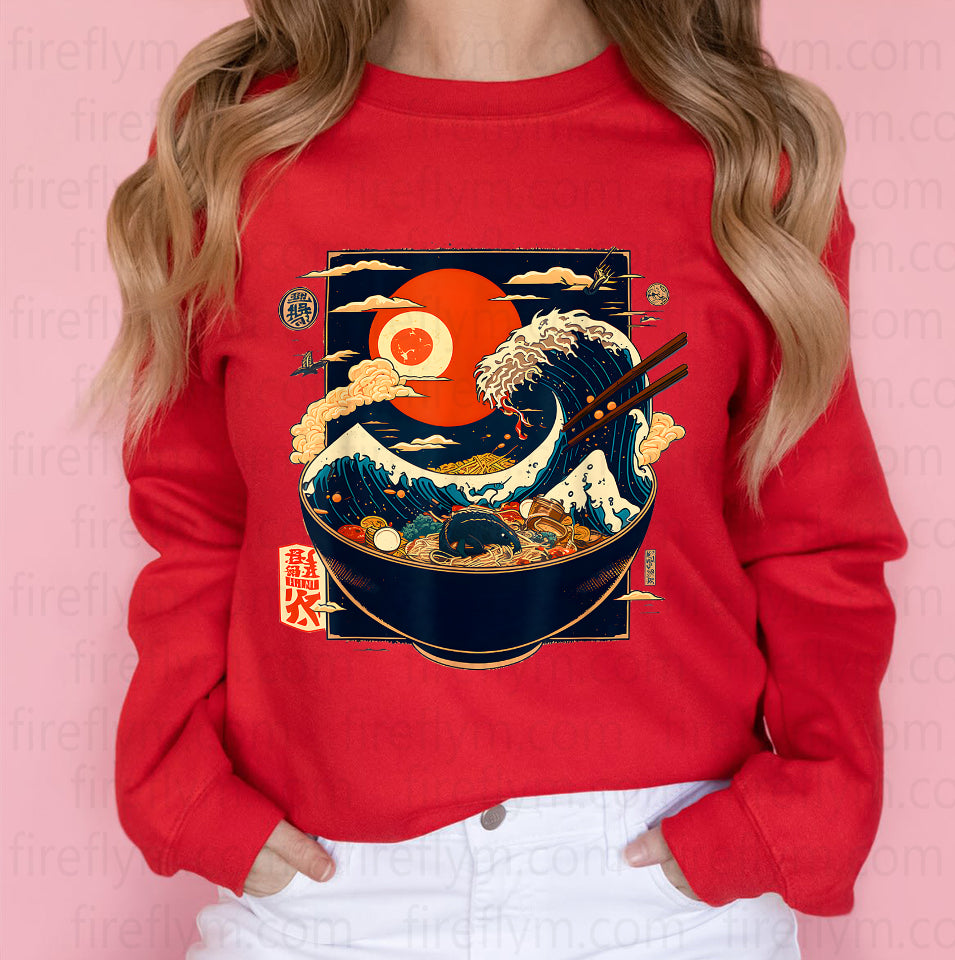 Kanagawa Wave Noodles Retro Anime Graphic T-Shirt