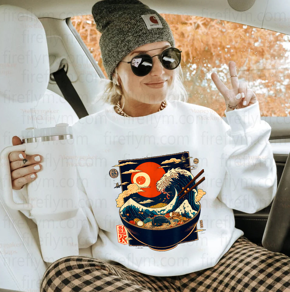Kanagawa Wave Noodles Retro Anime Graphic T-Shirt