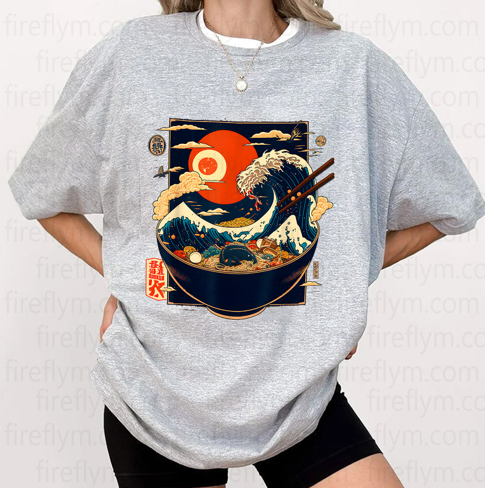 Kanagawa Wave Noodles Retro Anime Graphic T-Shirt