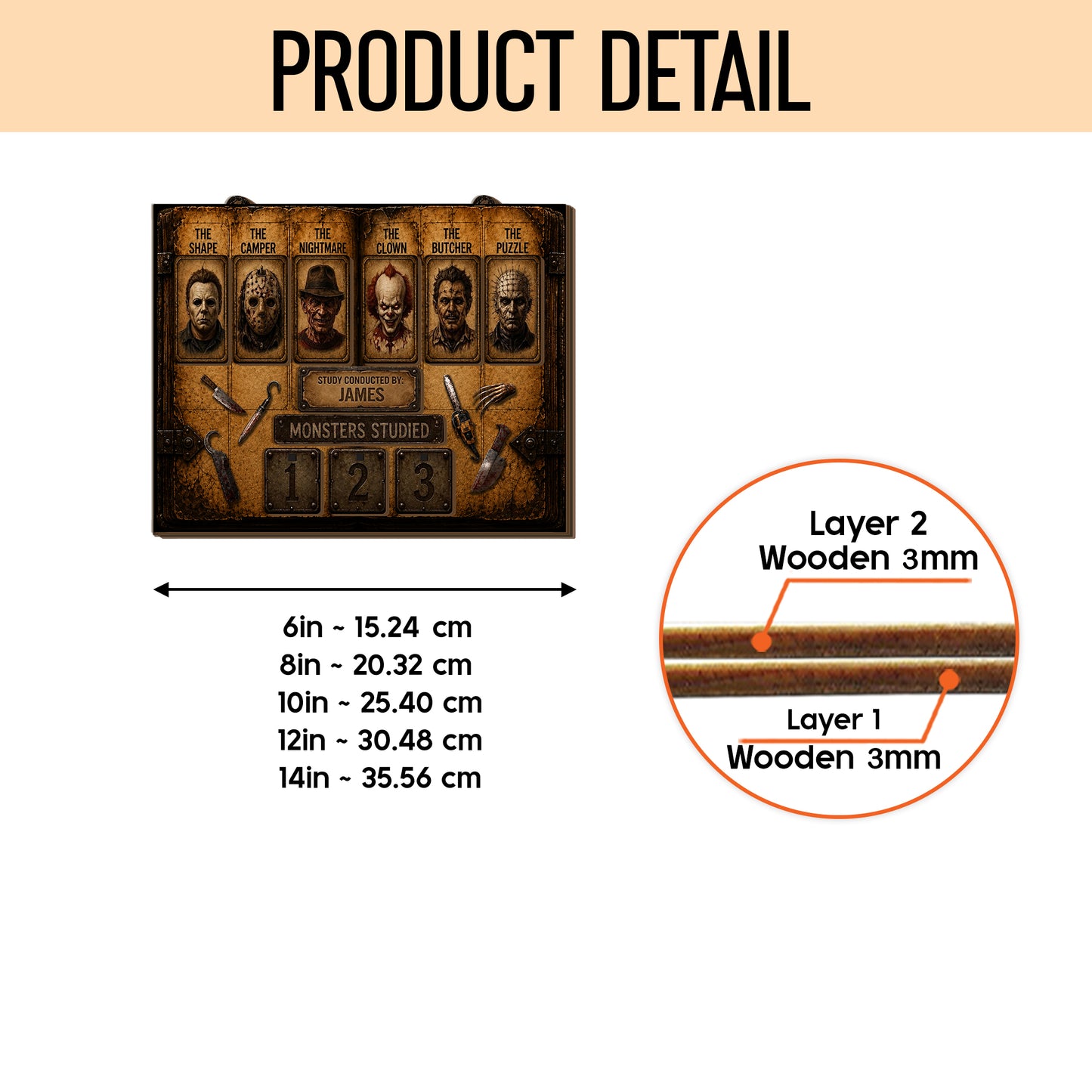 Personalized Horror Movie Tracker Sign, Horror Monster Studied, Spooky Wooden Countdown Decor, Gift for Horror Fans