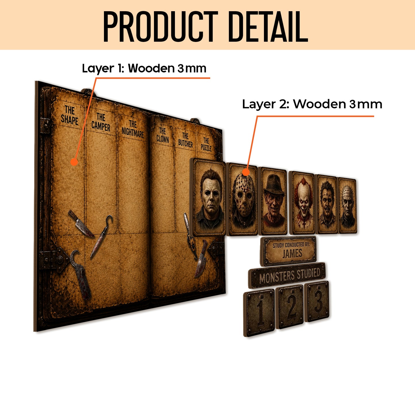Personalized Horror Movie Tracker Sign, Horror Monster Studied, Spooky Wooden Countdown Decor, Gift for Horror Fans