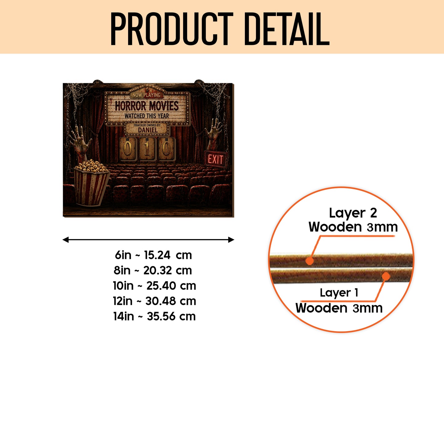 Personalized Horror Movie Watching This Year Tracker Sign, Spooky Wooden Countdown Decor, Gift for Horror Fans