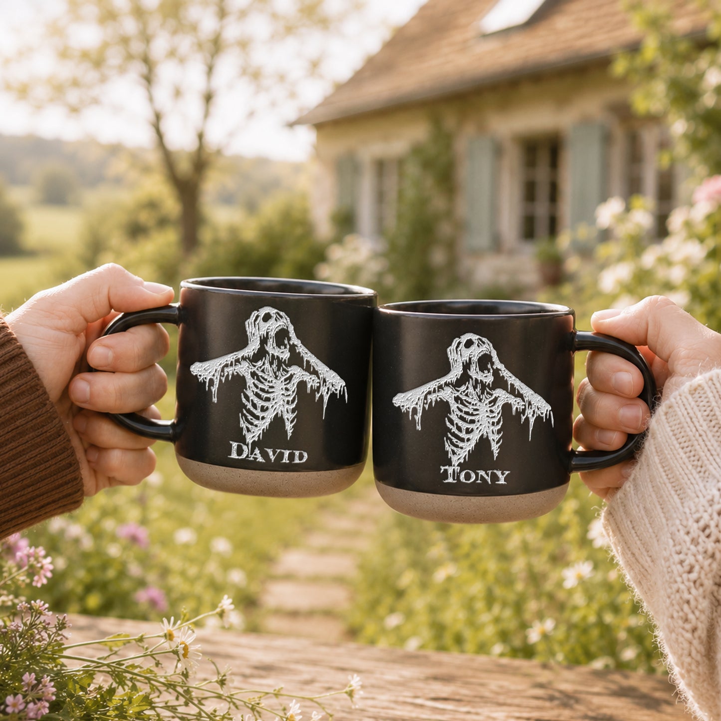 Custom Engraved Screaming Skeleton Mug,  Scary Horror Graphic