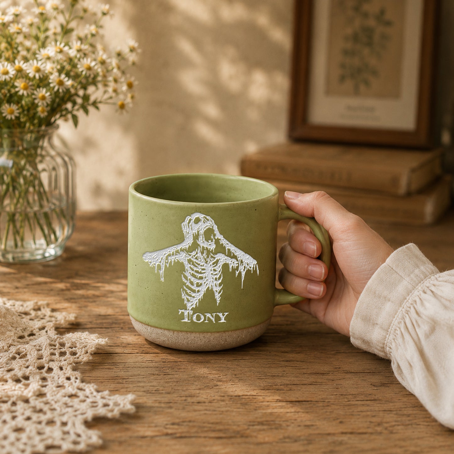 Custom Engraved Screaming Skeleton Mug,  Scary Horror Graphic