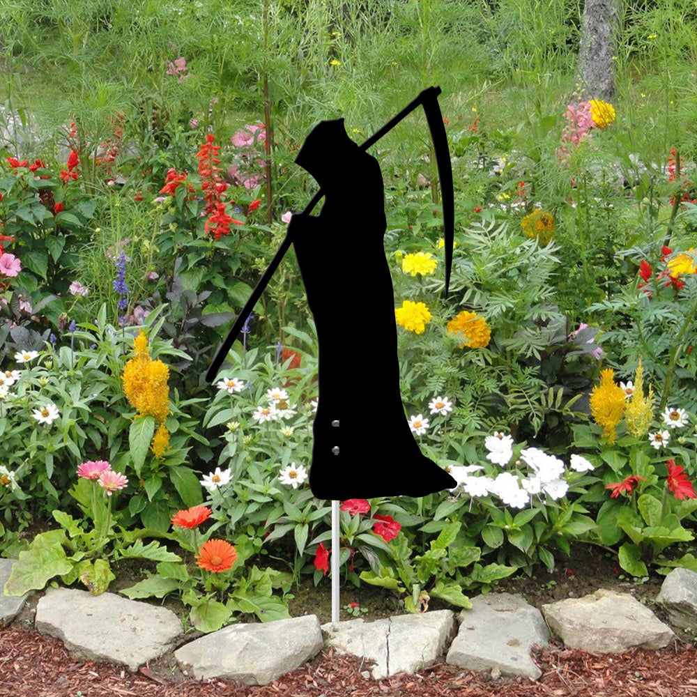 Grim Reaper Metal Yard Sign – Halloween Death Silhouette Outdoor Decoration for Spooky Lawn or Garden
