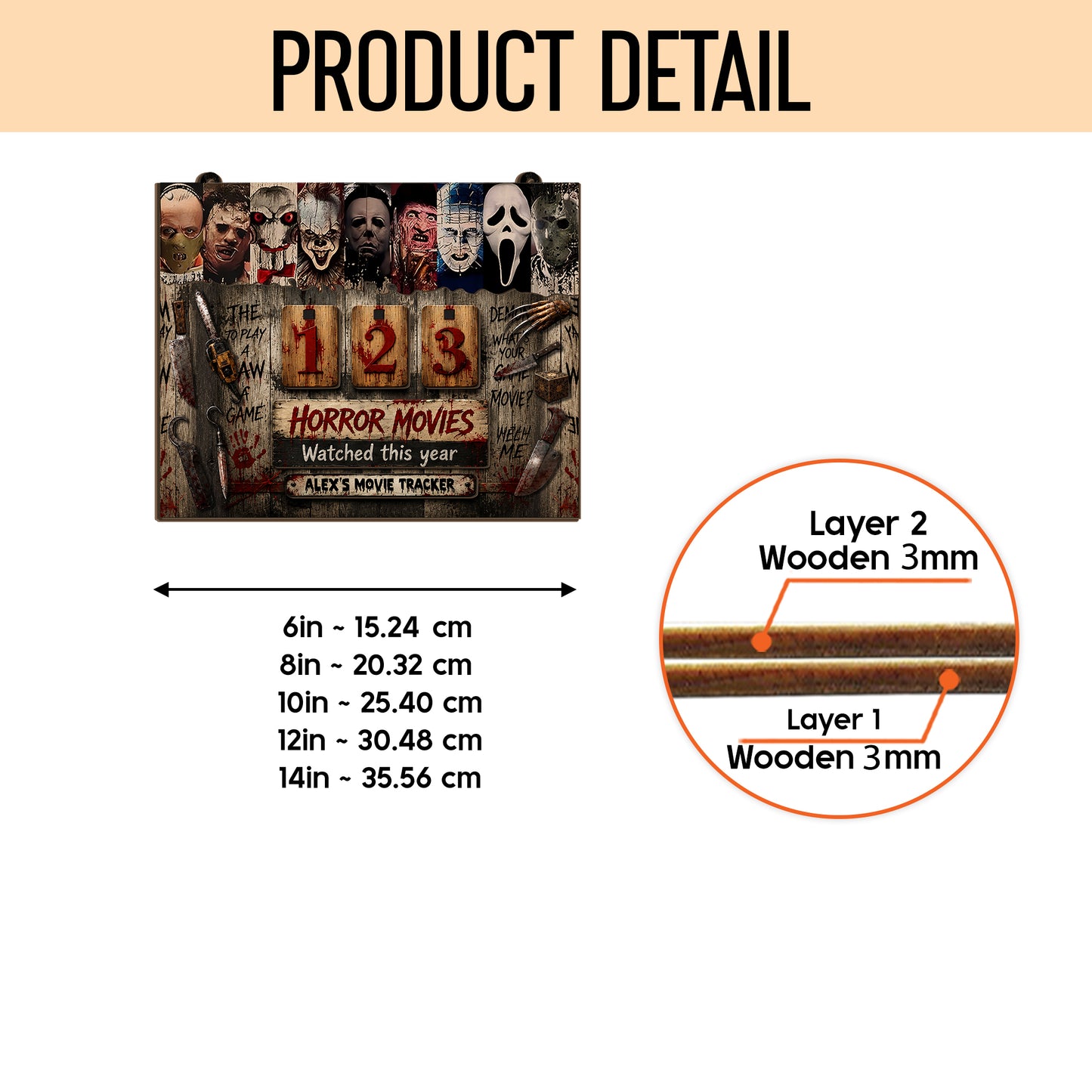 Personalized Horror Movie Tracker Sign, Horror Movies Watched This Year Board, Spooky Wooden Countdown Decor, Gift for Horror Fans