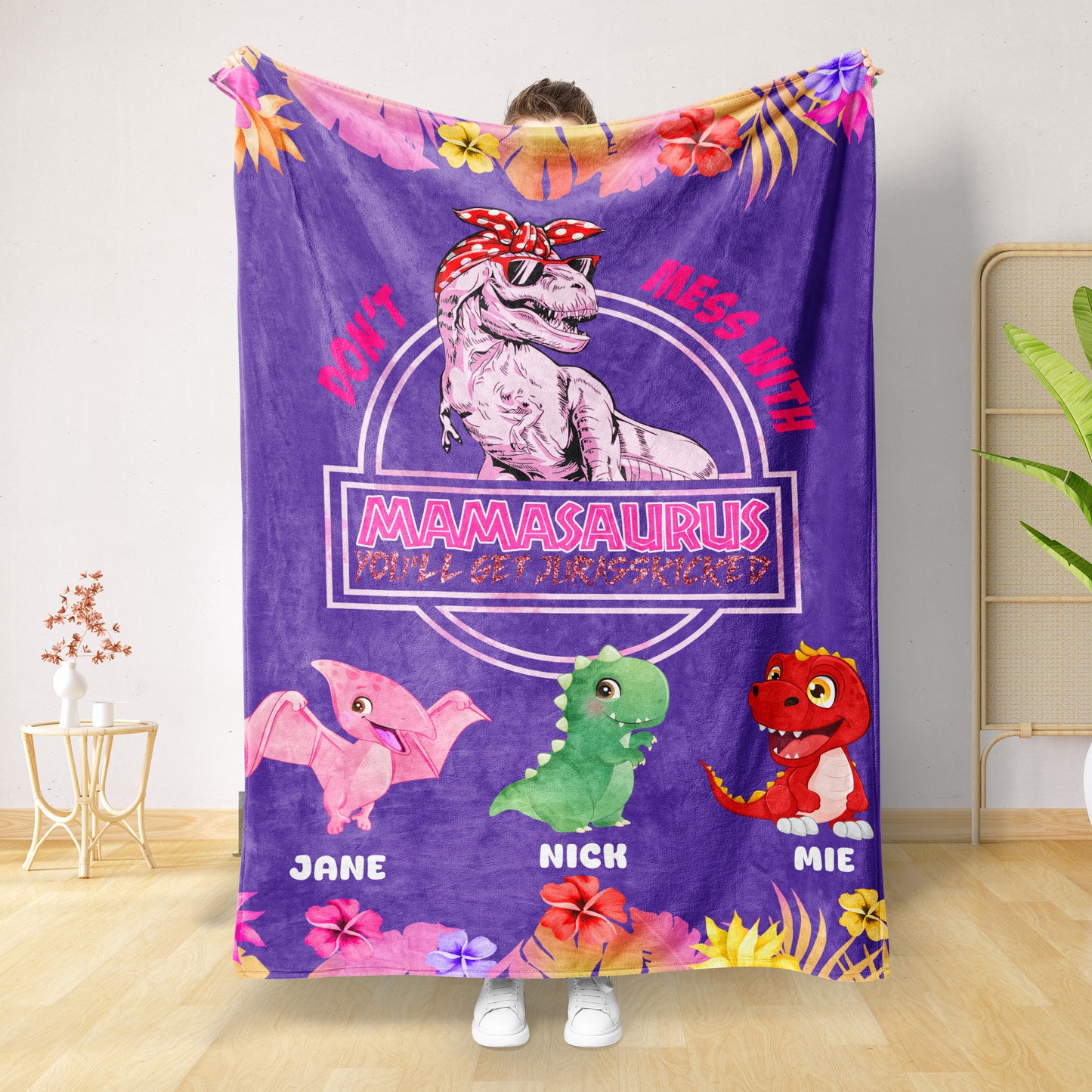 Personalized Mamasaurus Blanket, Custom Name Grandmasaurus Blanket- Perfect Mother's Day Gift!