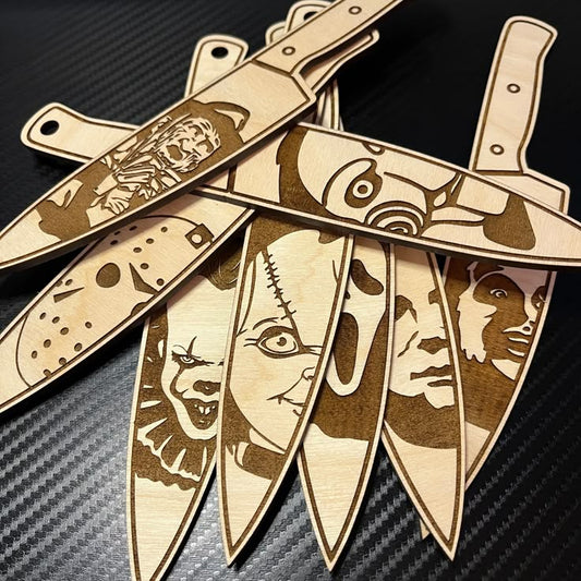 Personalized Horror Icon Portrait Wooden Knife Replica Art, Gifts for Horror Fans, Halloween Decor, Horror Collectible