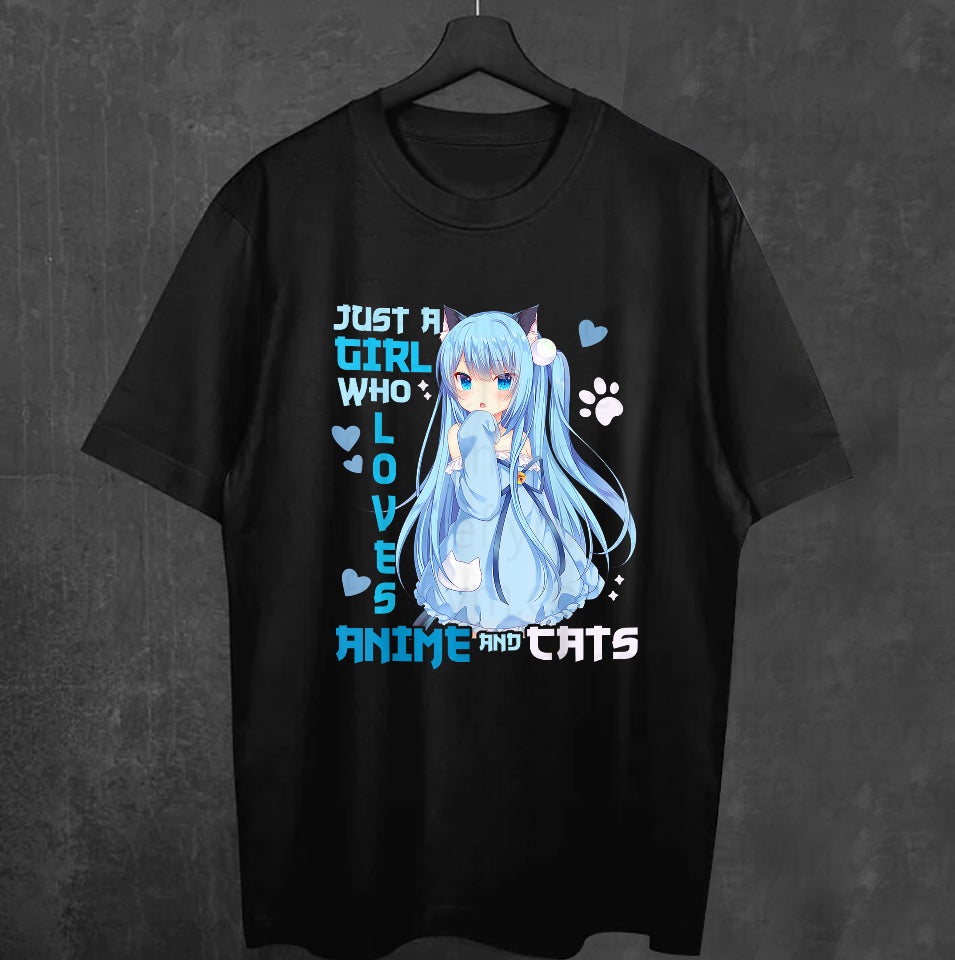 Just a Girl Who Loves Anime & Cats Kawaii Tee