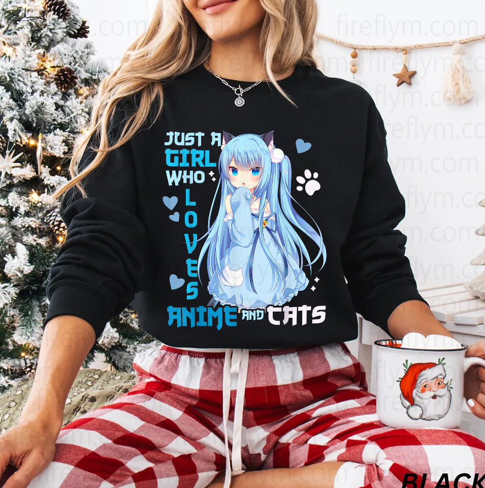 Just a Girl Who Loves Anime & Cats Kawaii Tee