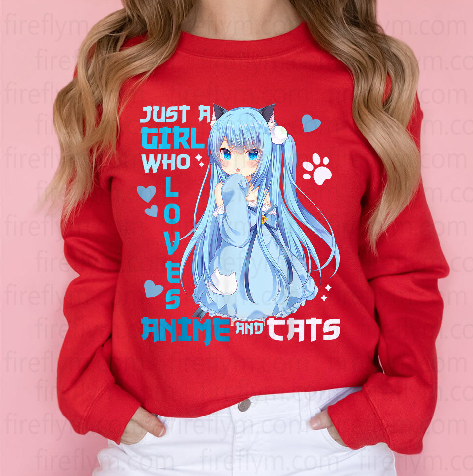 Just a Girl Who Loves Anime & Cats Kawaii Tee