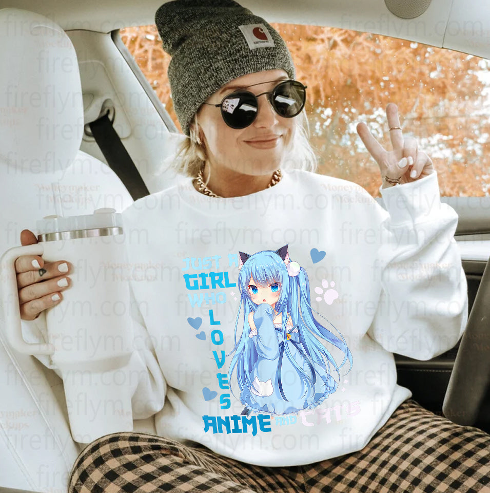 Just a Girl Who Loves Anime & Cats Kawaii Tee