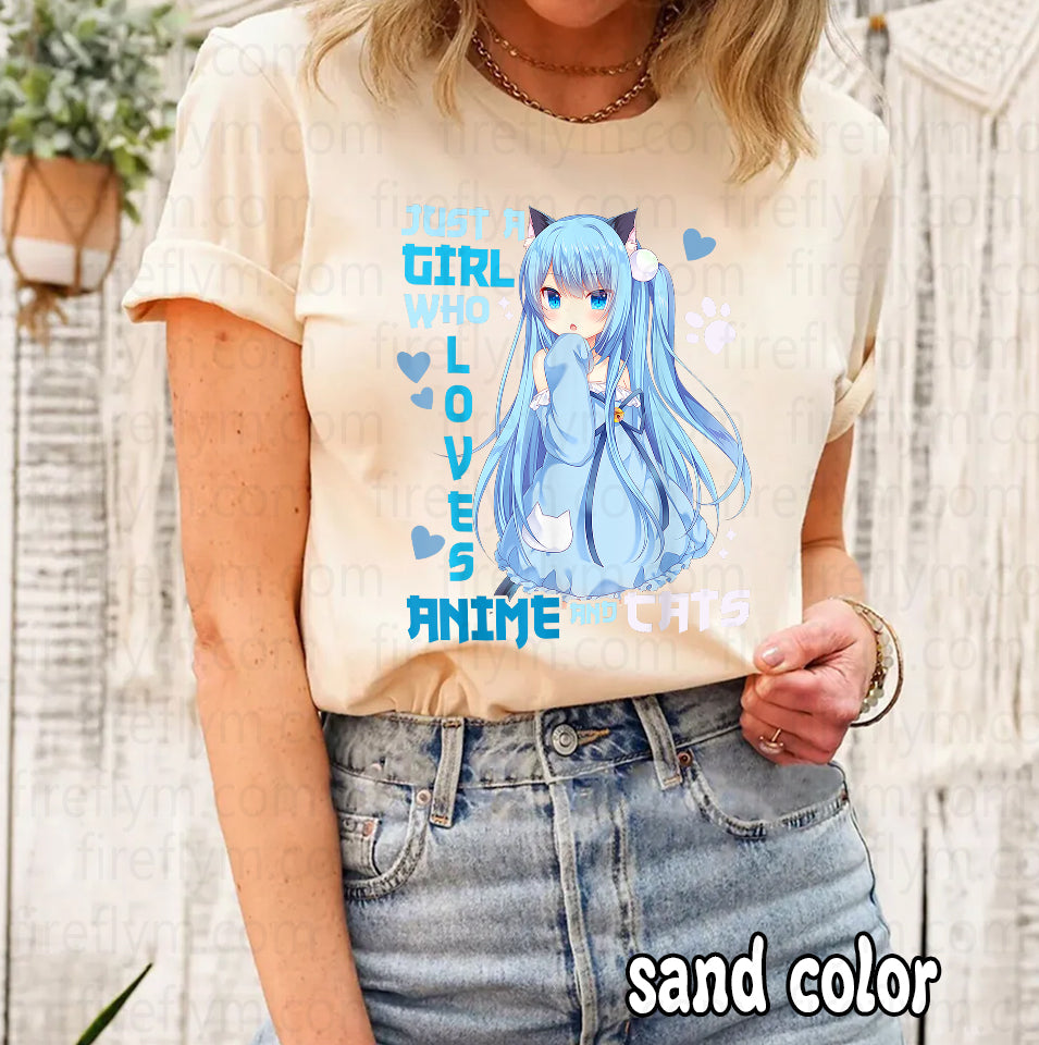 Just a Girl Who Loves Anime & Cats Kawaii Tee