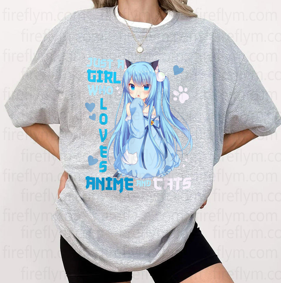 Just a Girl Who Loves Anime & Cats Kawaii Tee