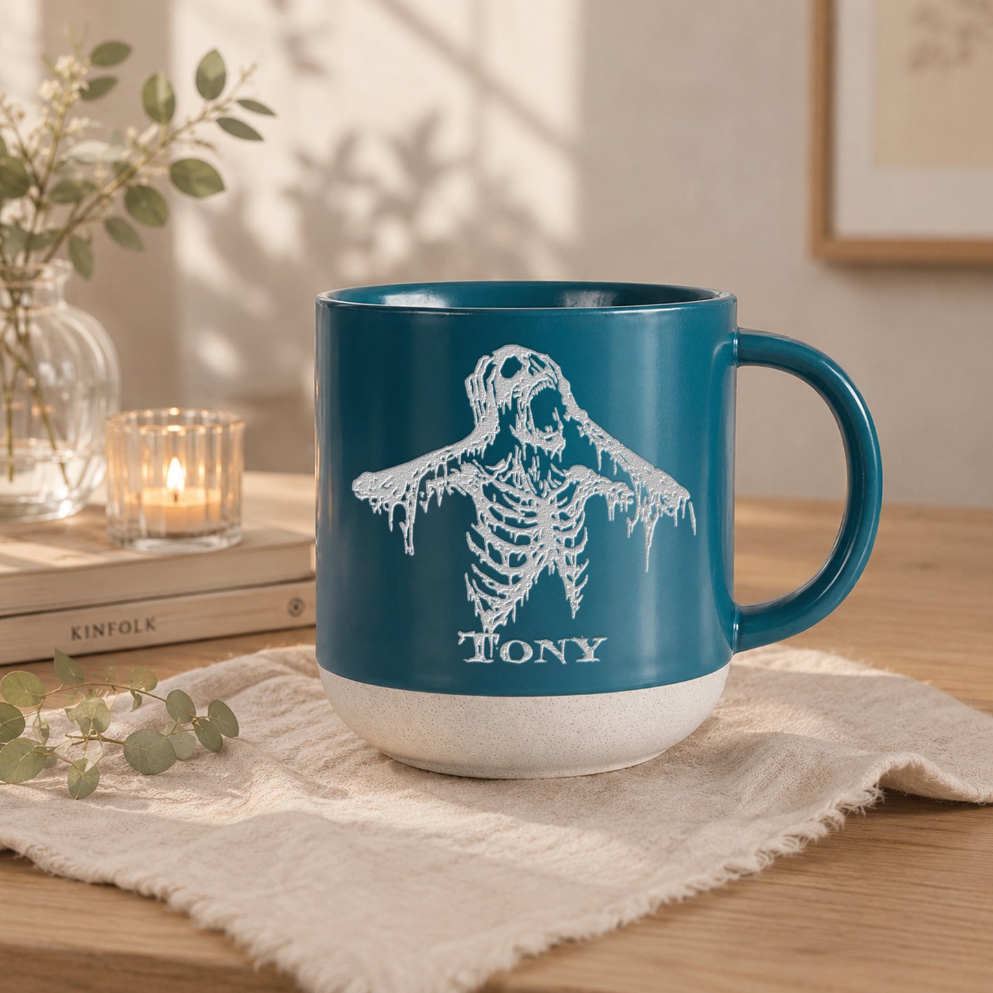 Custom Engraved Screaming Skeleton Mug,  Scary Horror Graphic