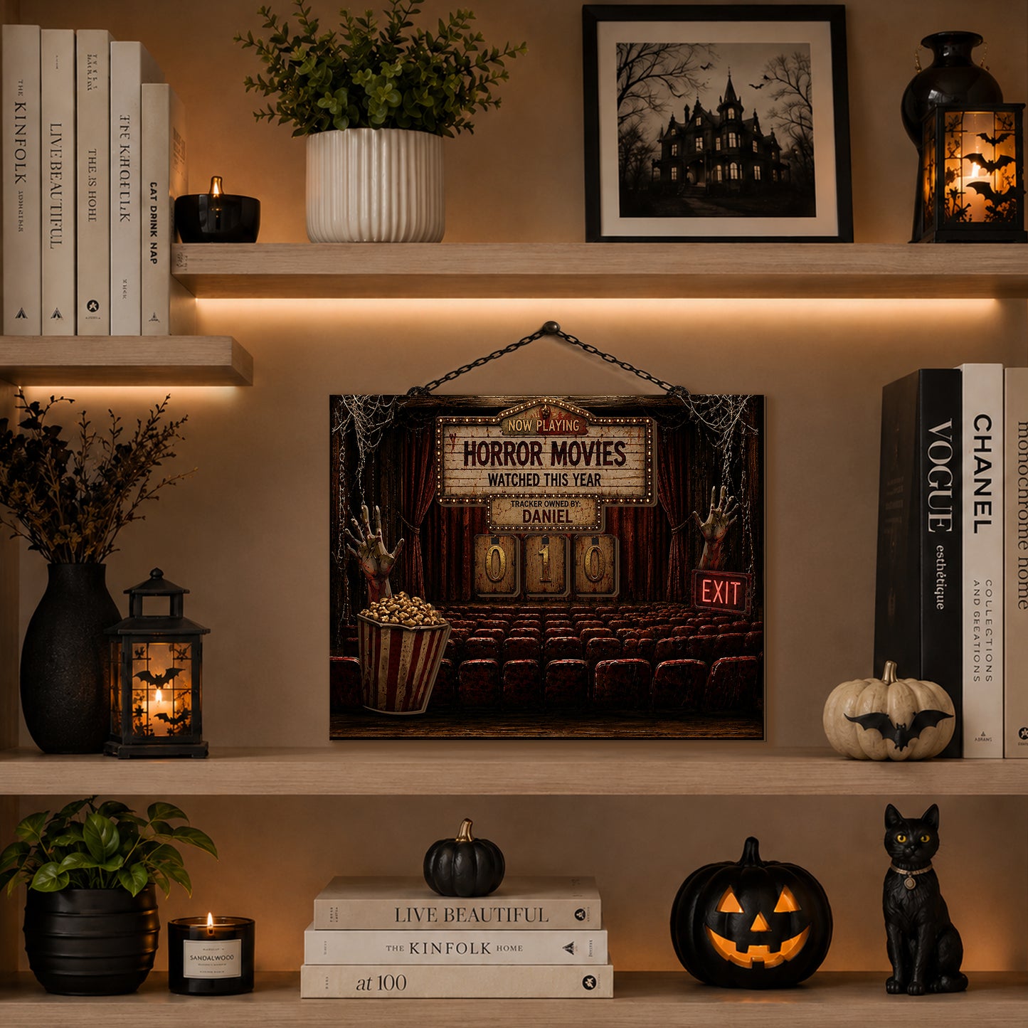 Personalized Horror Movie Watching This Year Tracker Sign, Spooky Wooden Countdown Decor, Gift for Horror Fans