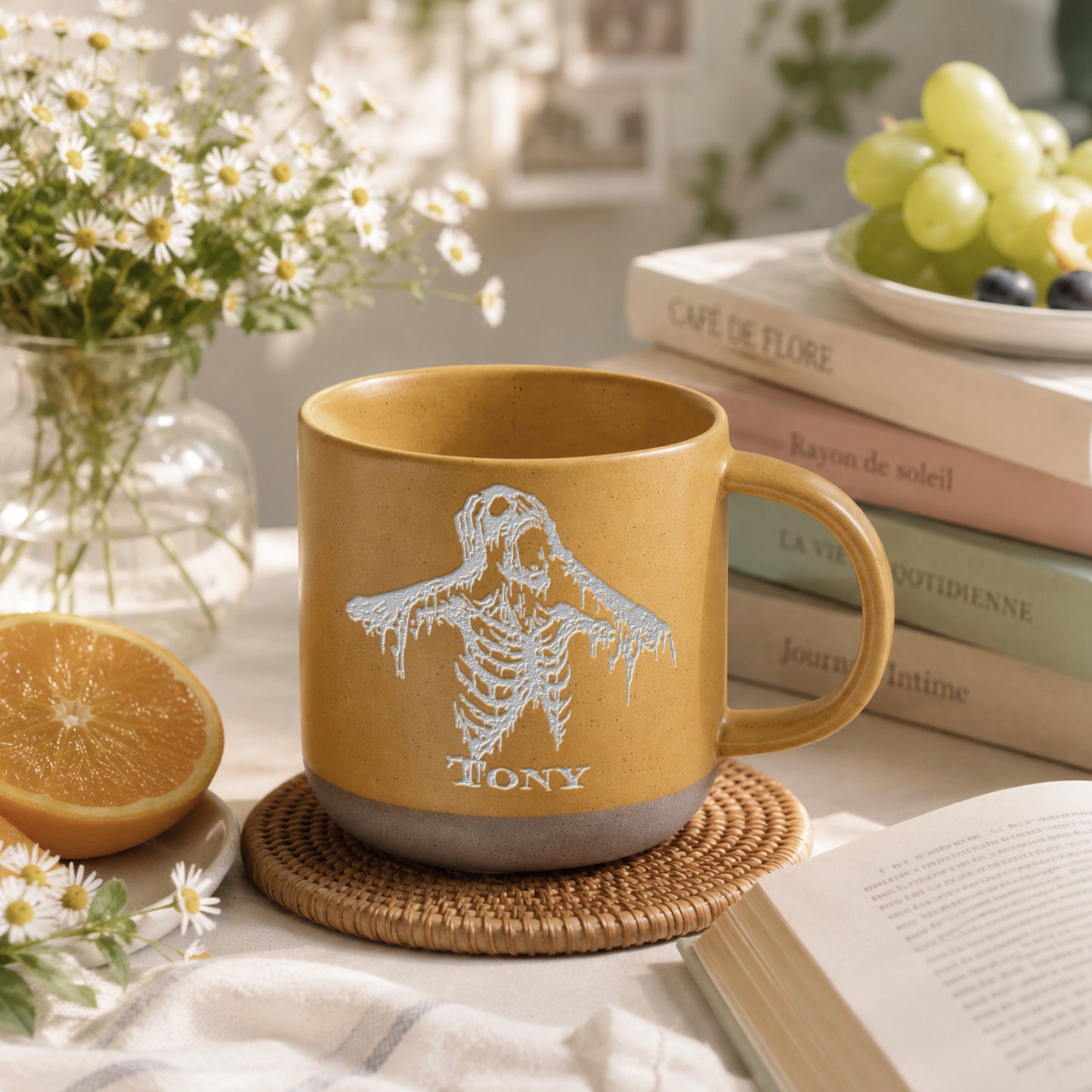 Custom Engraved Screaming Skeleton Mug,  Scary Horror Graphic