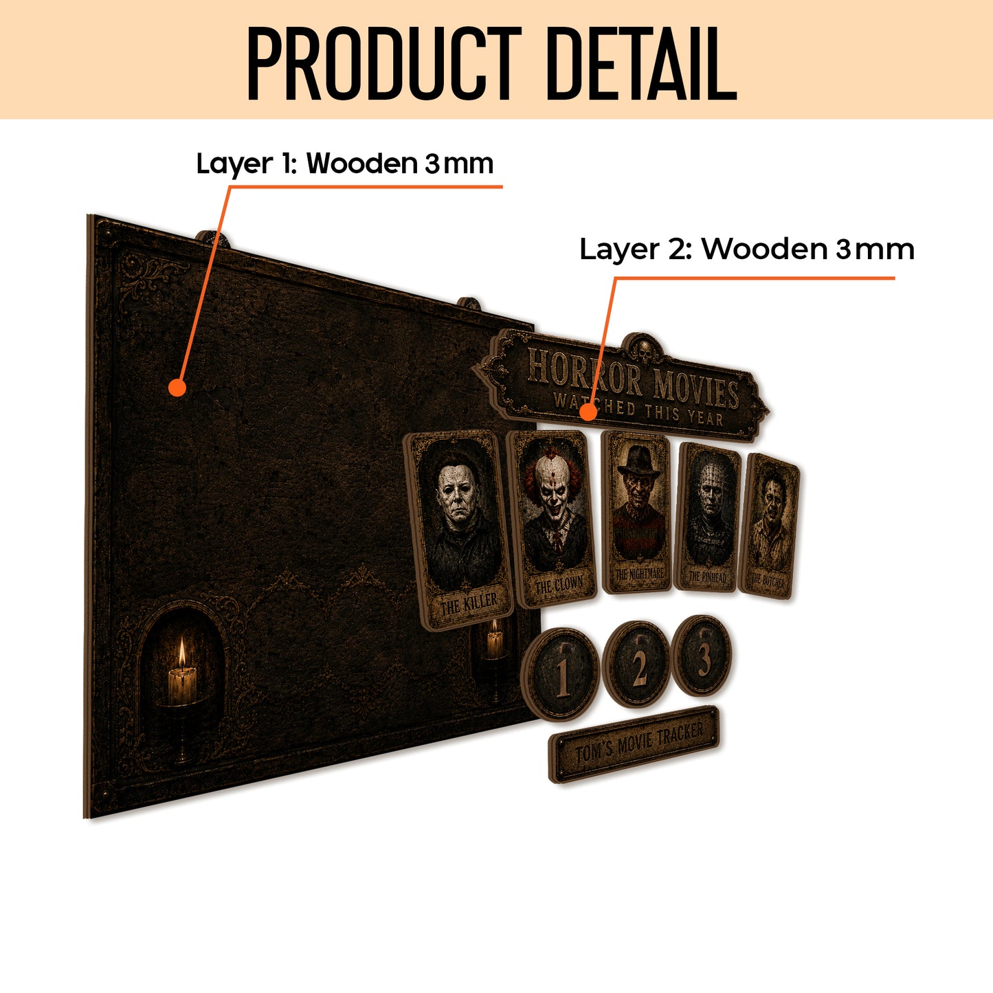 Personalized Horror Movie Watched This Year Tracker Sign, Spooky Wooden Countdown Decor, Gift for Horror Fans