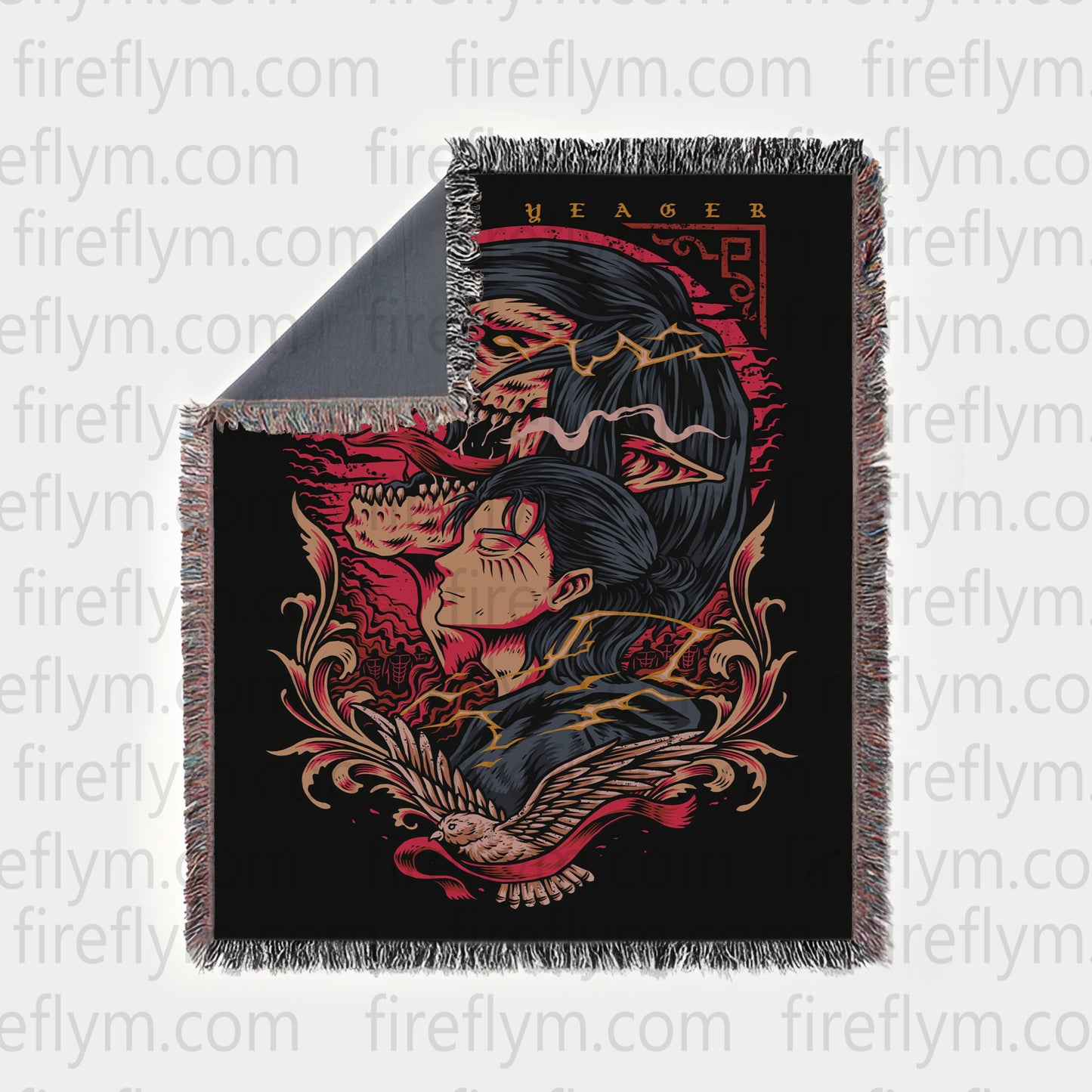 Eren Anime Tapestry Throw, Anime Hand Woven Cozy Blanket | Anime Tapestry Throw, Anime Woven Blanket, Fan Gift Fleece Blanket