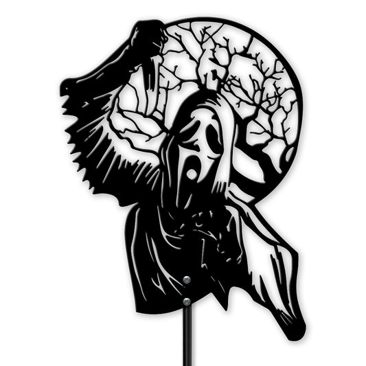 Scary Ghostface Metal Sign – Scream-Inspired Halloween Garden Yard Stake