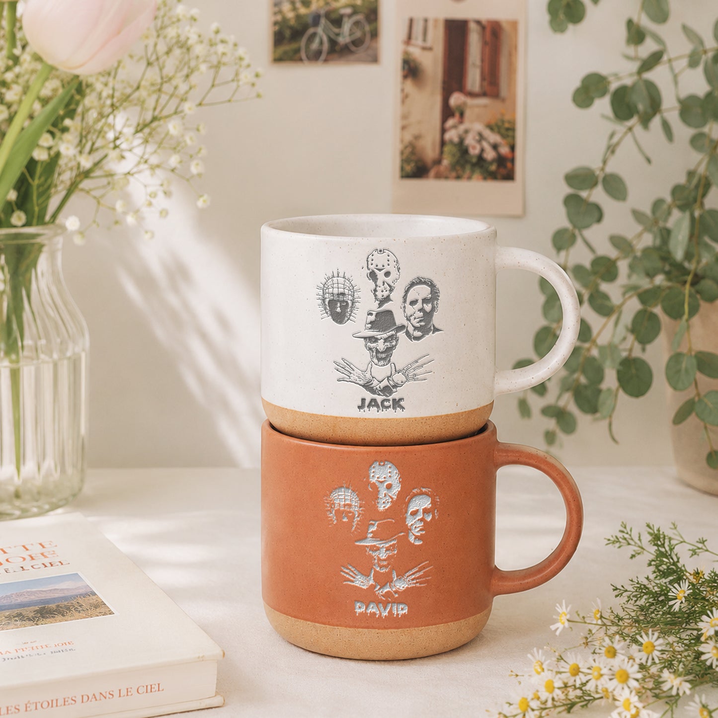 Custom Engraved Horror Character Mug | Spooky Friends Coffee Mug | Gothic Gift for Horror Movies Fans (Copy)
