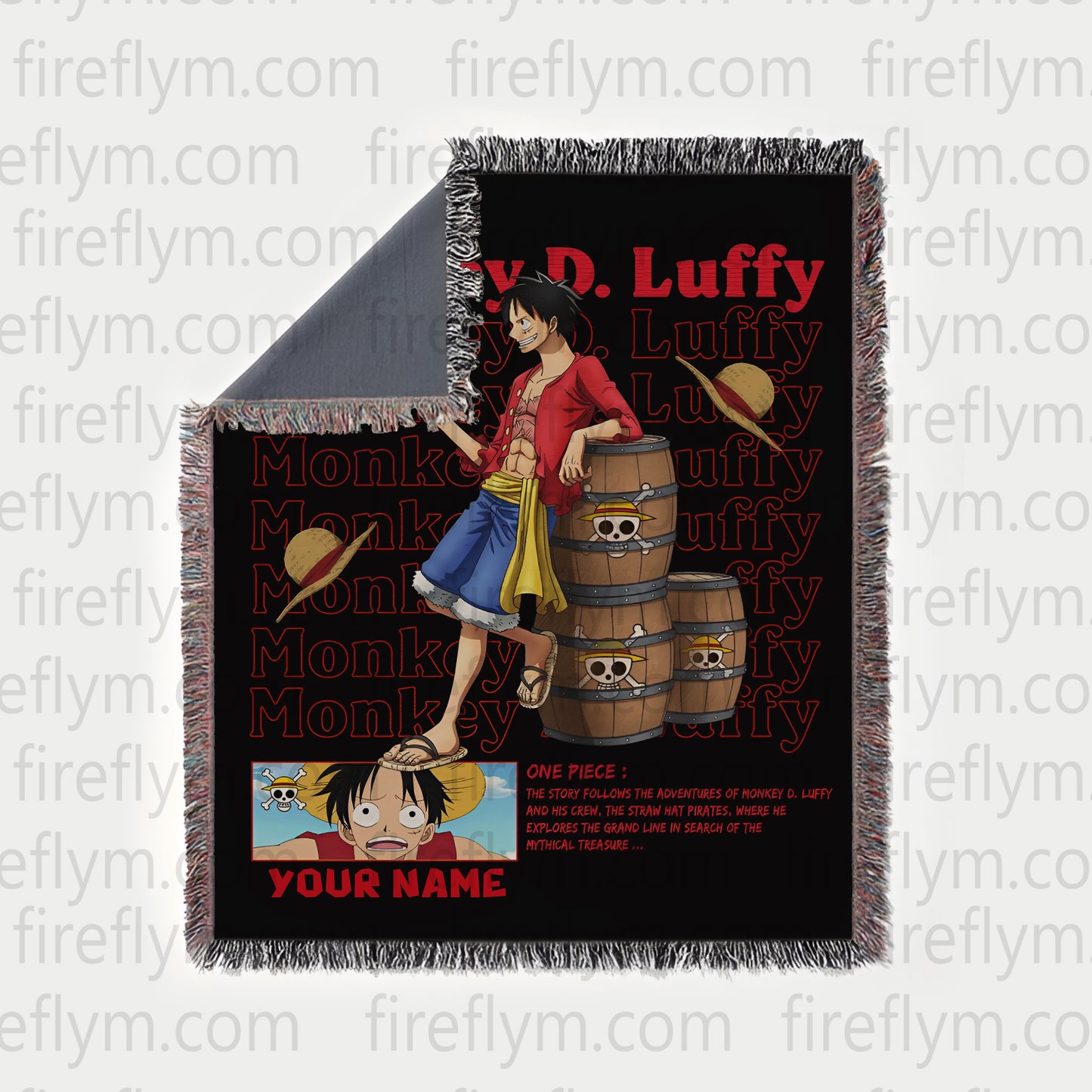 Luffy Tapestry Throw, Anime Hand Woven Cozy Blanket | Anime Tapestry Throw, Anime Woven Blanket, Fan Gift Fleece Blanket