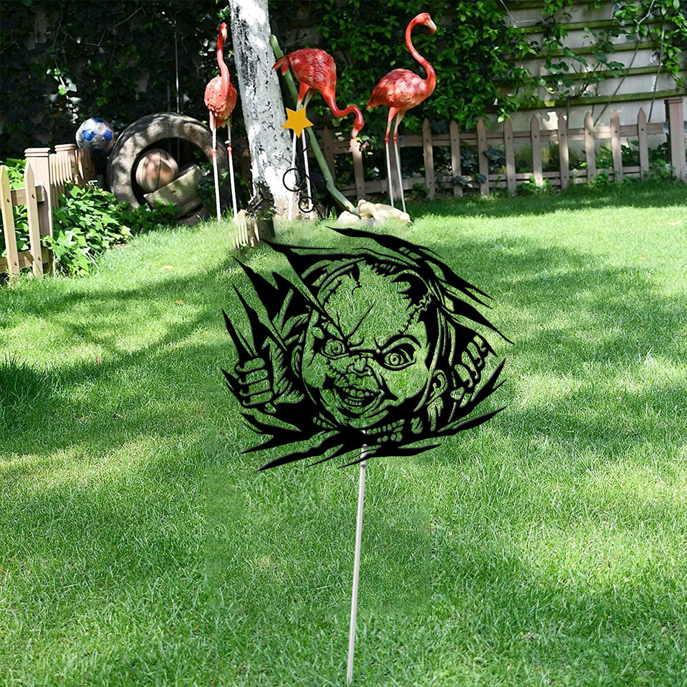 Chucky Metal Yard Sign – Creepy Doll Halloween Horror Decor for Lawn or Garden