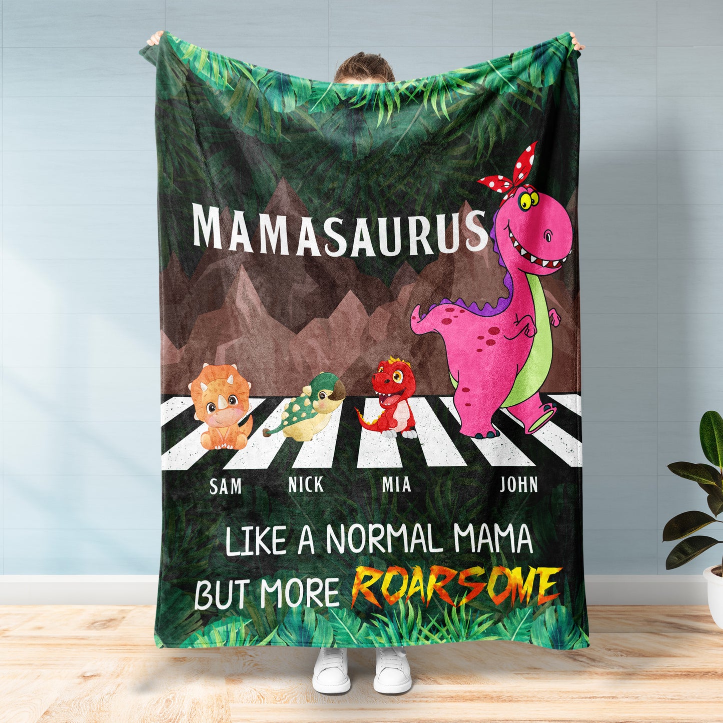 Personalized Walking Papasaurus Blanket, Custom Name Grandpasaurus Blanket- Perfect Father's Day Gift!