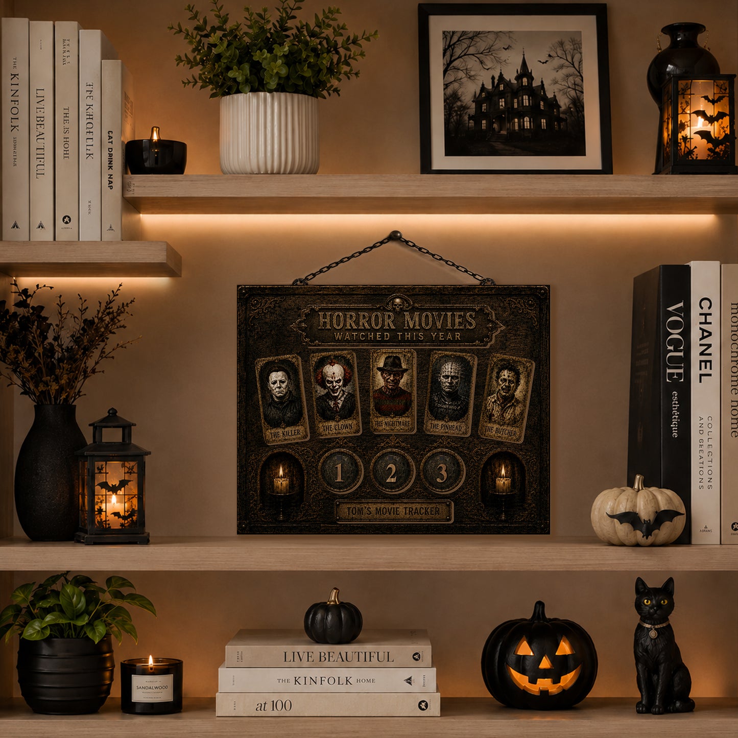 Personalized Horror Movie Watched This Year Tracker Sign, Spooky Wooden Countdown Decor, Gift for Horror Fans