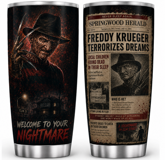 Freddy Krueger 20oz Stainless Steel Halloween Cup - Horror Mug - Gift for Adults