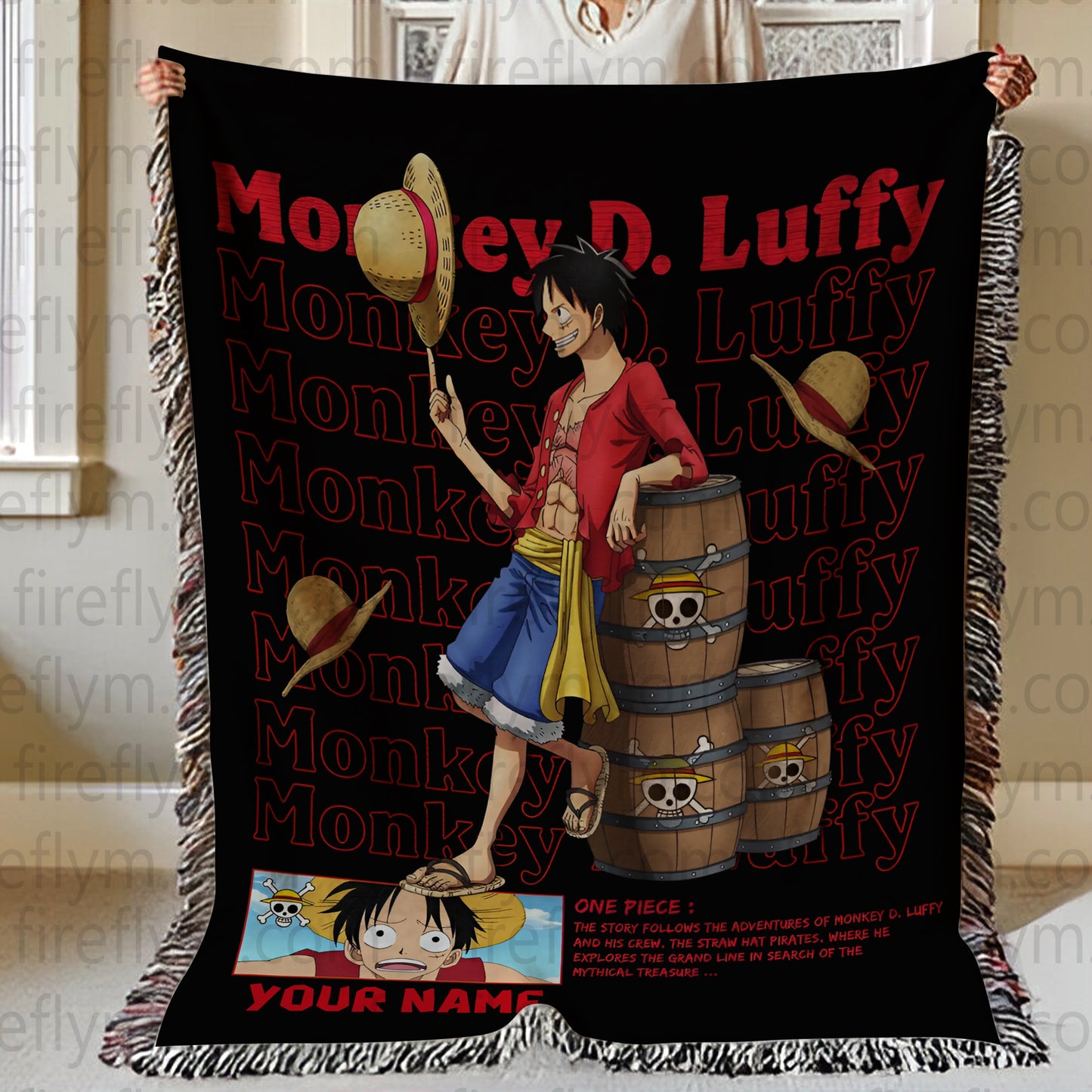 Luffy Tapestry Throw, Anime Hand Woven Cozy Blanket | Anime Tapestry Throw, Anime Woven Blanket, Fan Gift Fleece Blanket