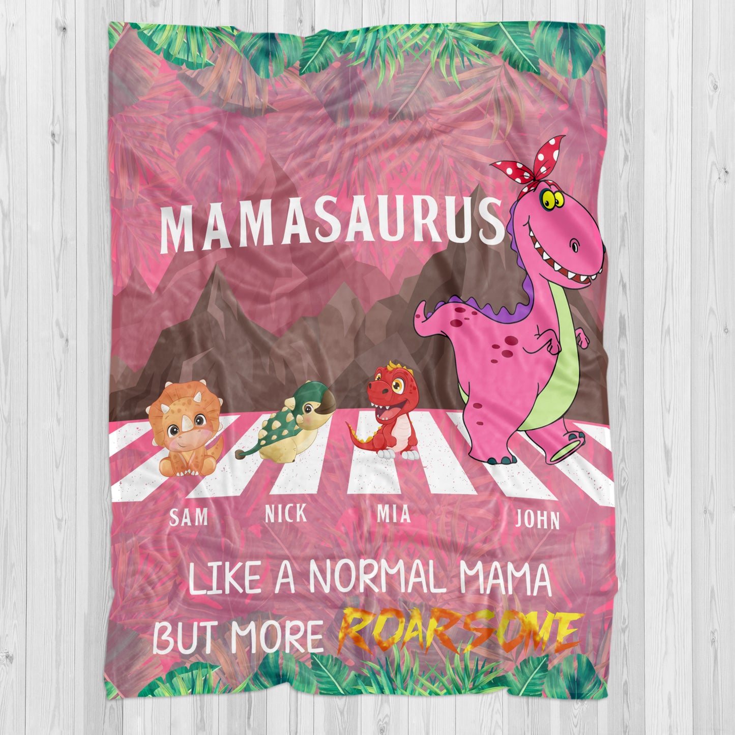 Personalized Walking Papasaurus Blanket, Custom Name Grandpasaurus Blanket- Perfect Father's Day Gift!