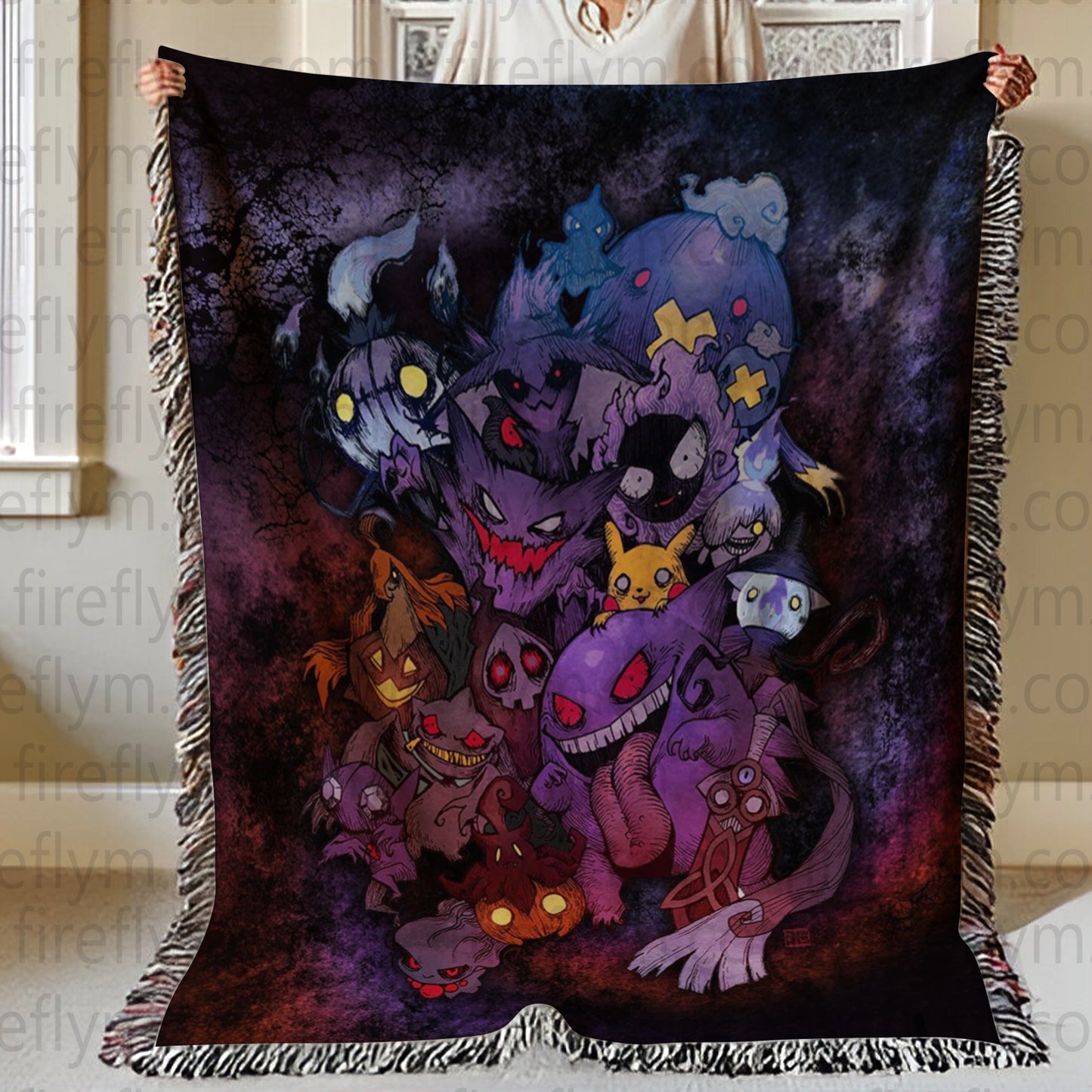 Ghost Pokemon Tapestry Throw, Anime Hand Woven Cozy Blanket | Anime Tapestry Throw, Anime Woven Blanket, Fan Gift Fleece Blanket