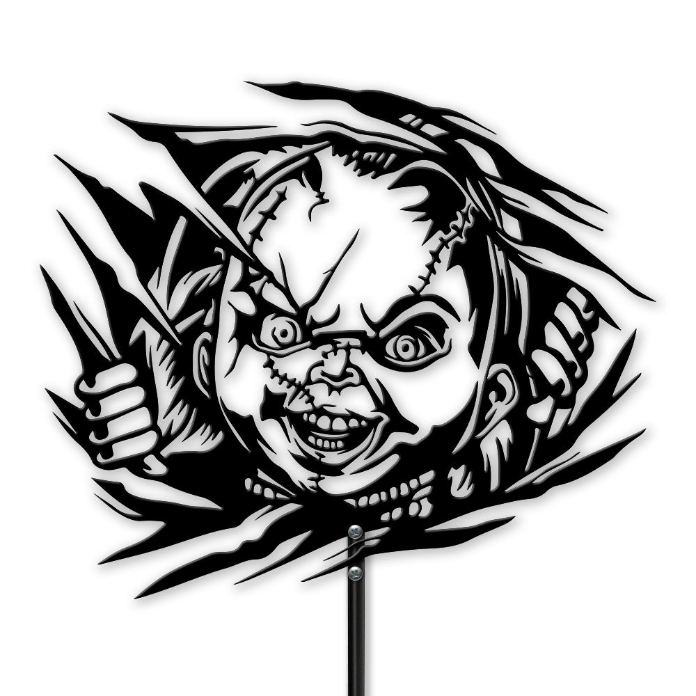 Chucky Metal Yard Sign – Creepy Doll Halloween Horror Decor for Lawn or Garden