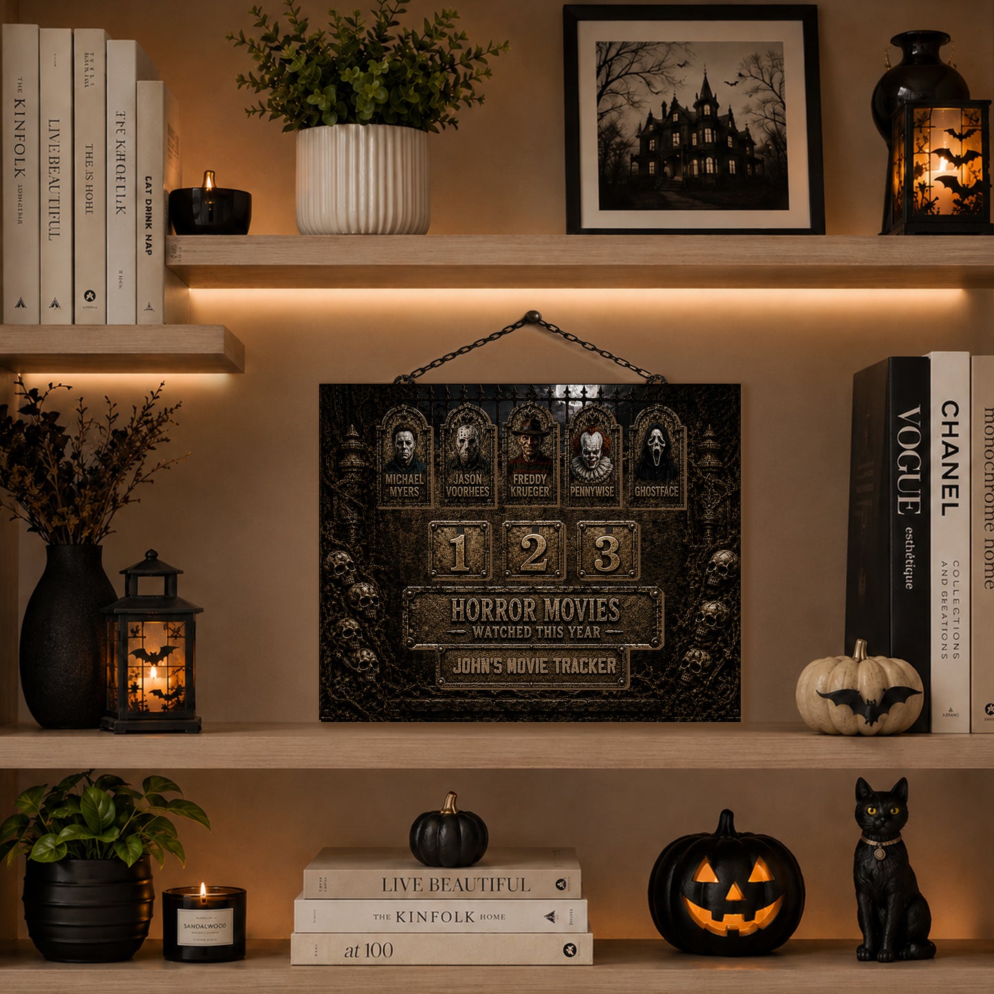 Personalized Horror Movie Watched This Year Tracker Sign, Spooky Wooden Countdown Decor, Gift for Horror Fans3
