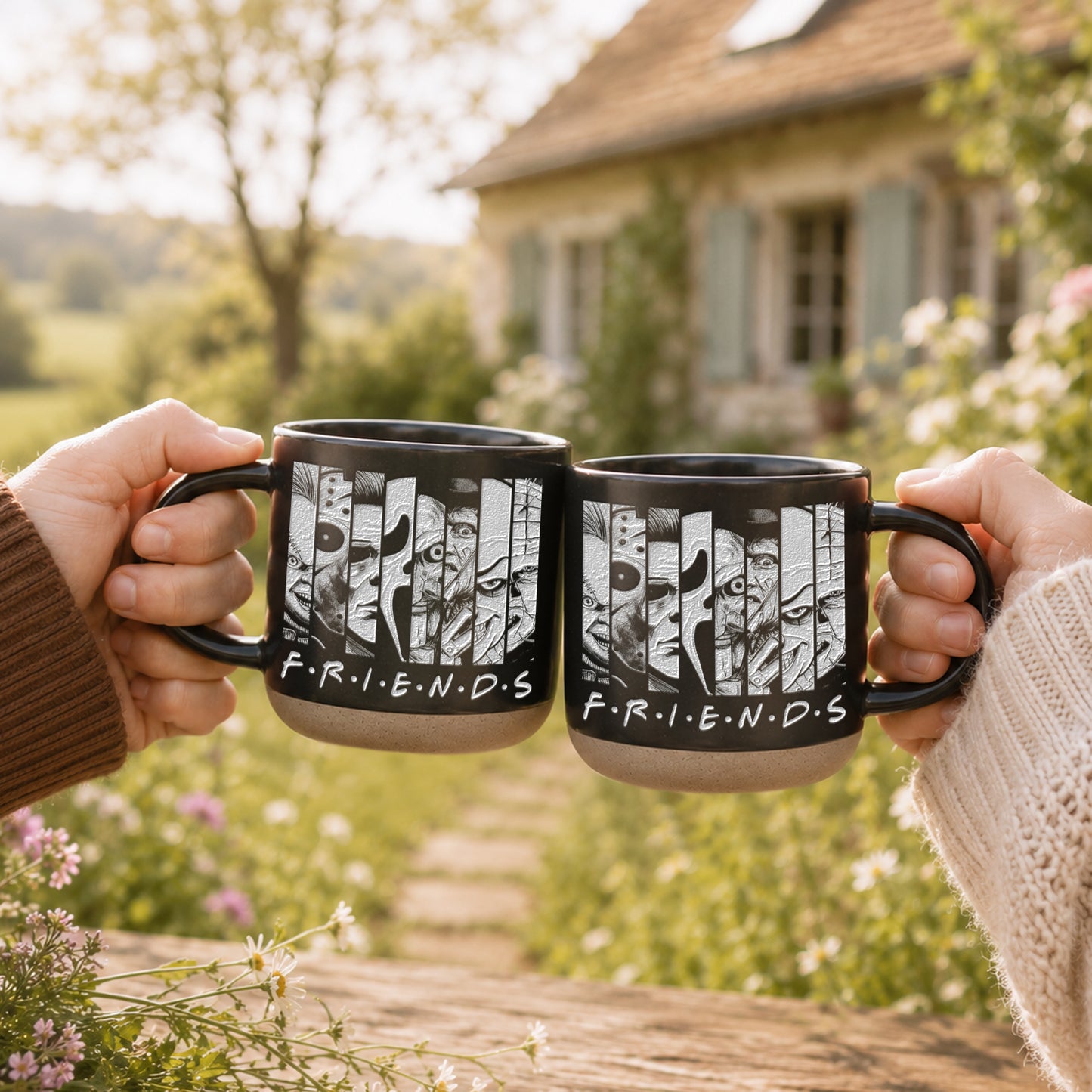 Engraved Horror Character Mug | Spooky Friends Coffee Mug | Gothic Gift for Horror Movies Fans