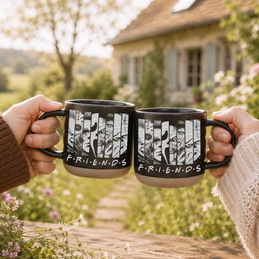 Engraved Horror Character Mug | Spooky Friends Coffee Mug | Gothic Gift for Horror Movies Fans