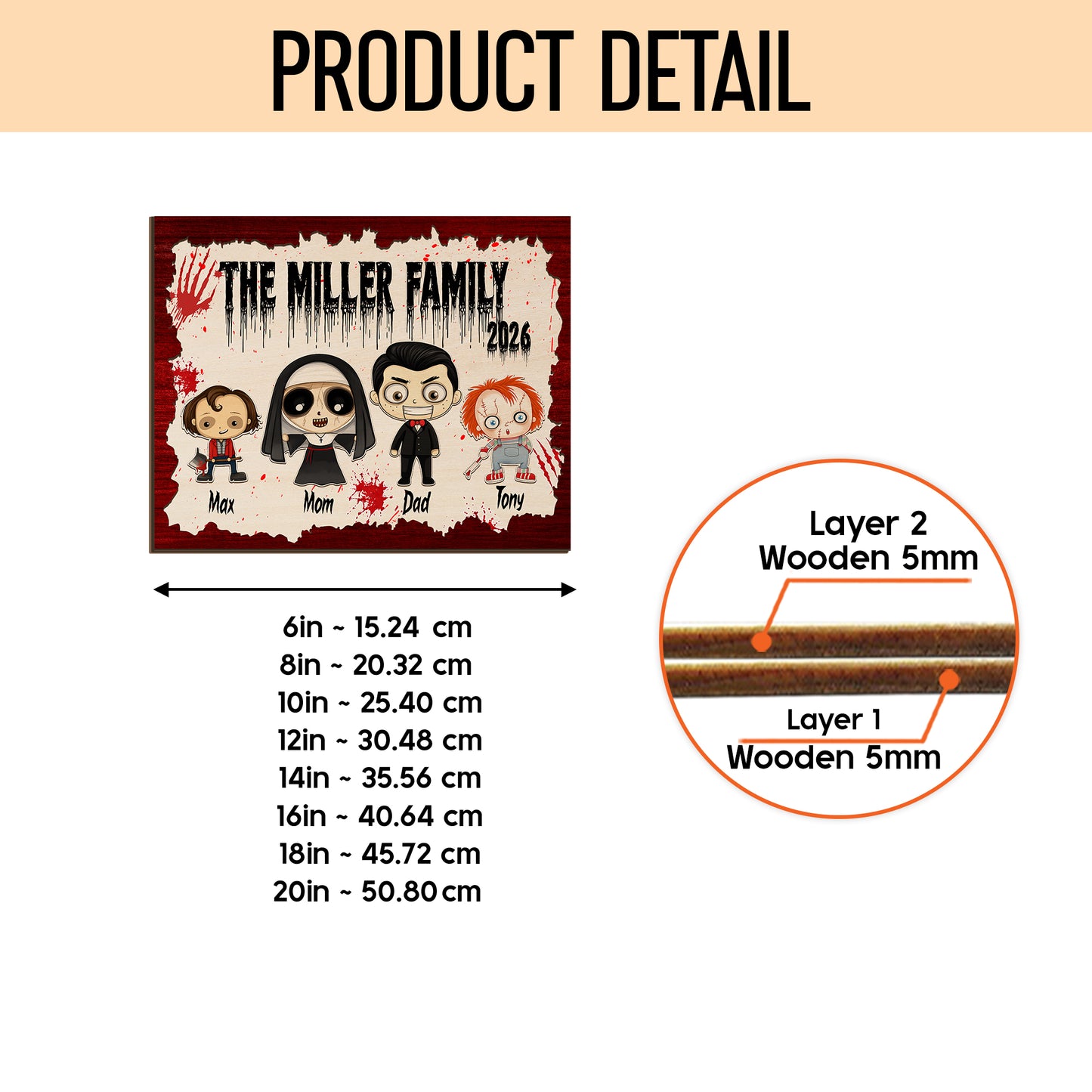 Personalized Family Wooden Sign, Character Horror Chibi Decor, Halloween Decor