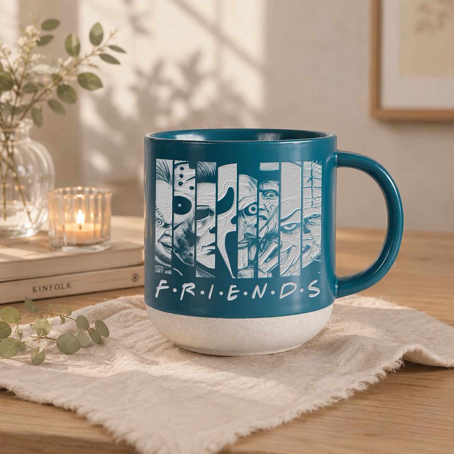 Engraved Horror Character Mug | Spooky Friends Coffee Mug | Gothic Gift for Horror Movies Fans