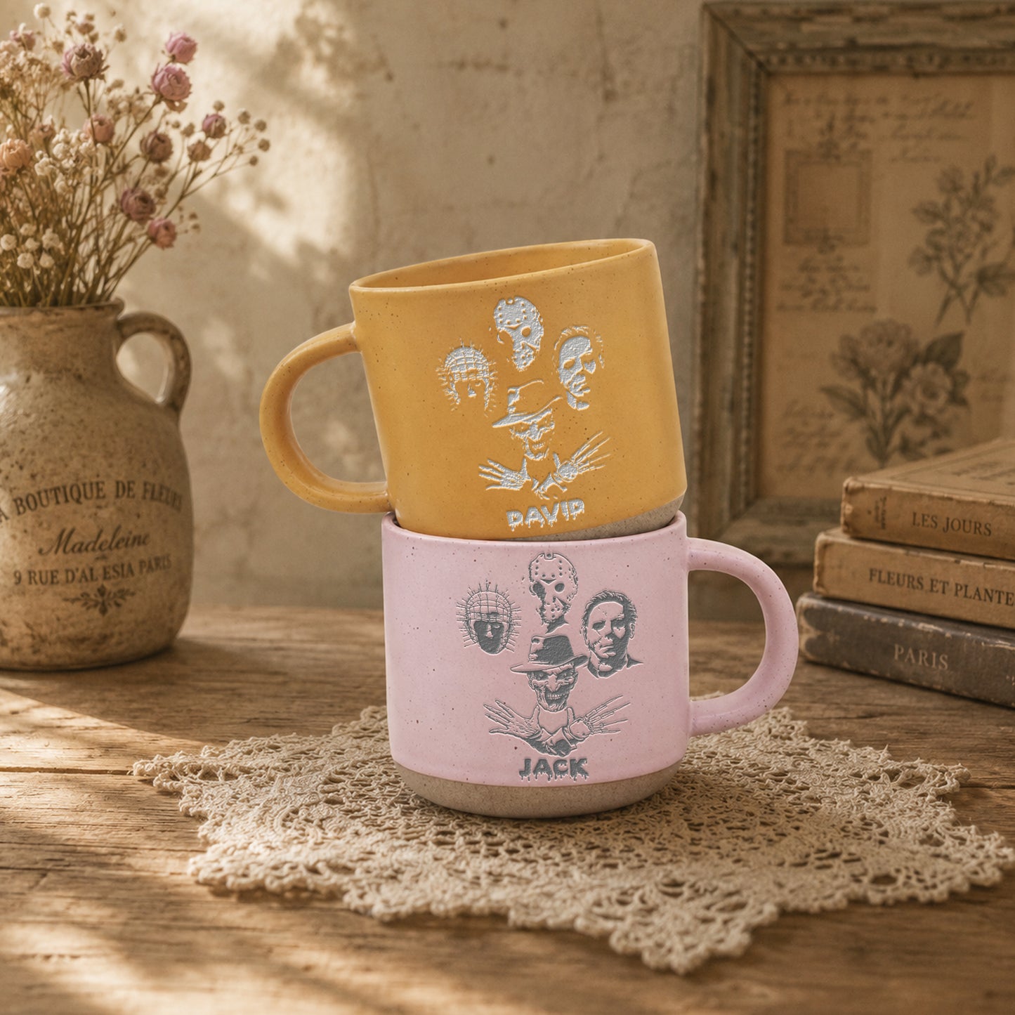 Custom Engraved Horror Character Mug | Spooky Friends Coffee Mug | Gothic Gift for Horror Movies Fans (Copy)