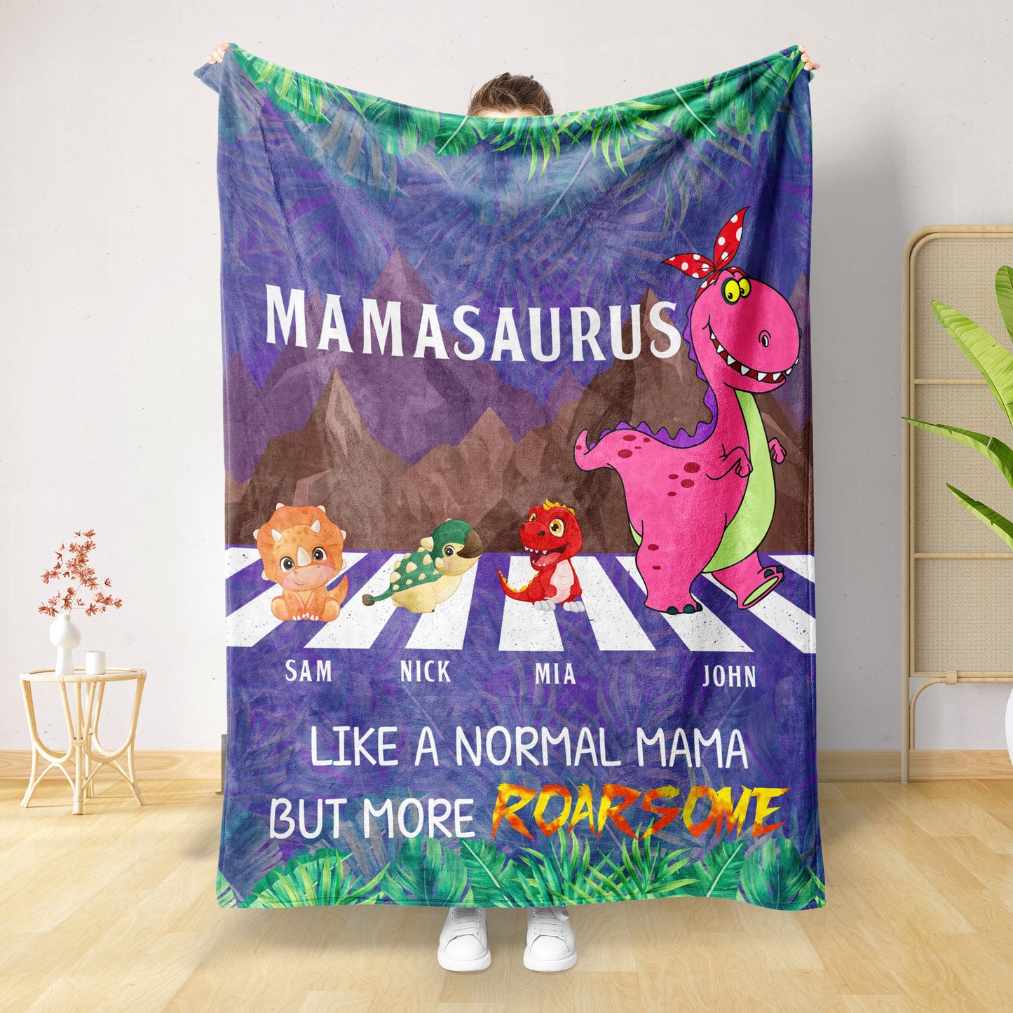 Personalized Walking Papasaurus Blanket, Custom Name Grandpasaurus Blanket- Perfect Father's Day Gift!