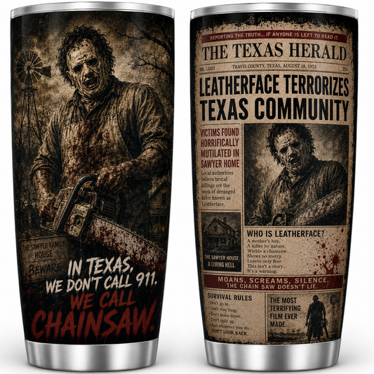 Leather Face 20oz Stainless Steel Halloween Cup - Horror Mug - Gift for Adults