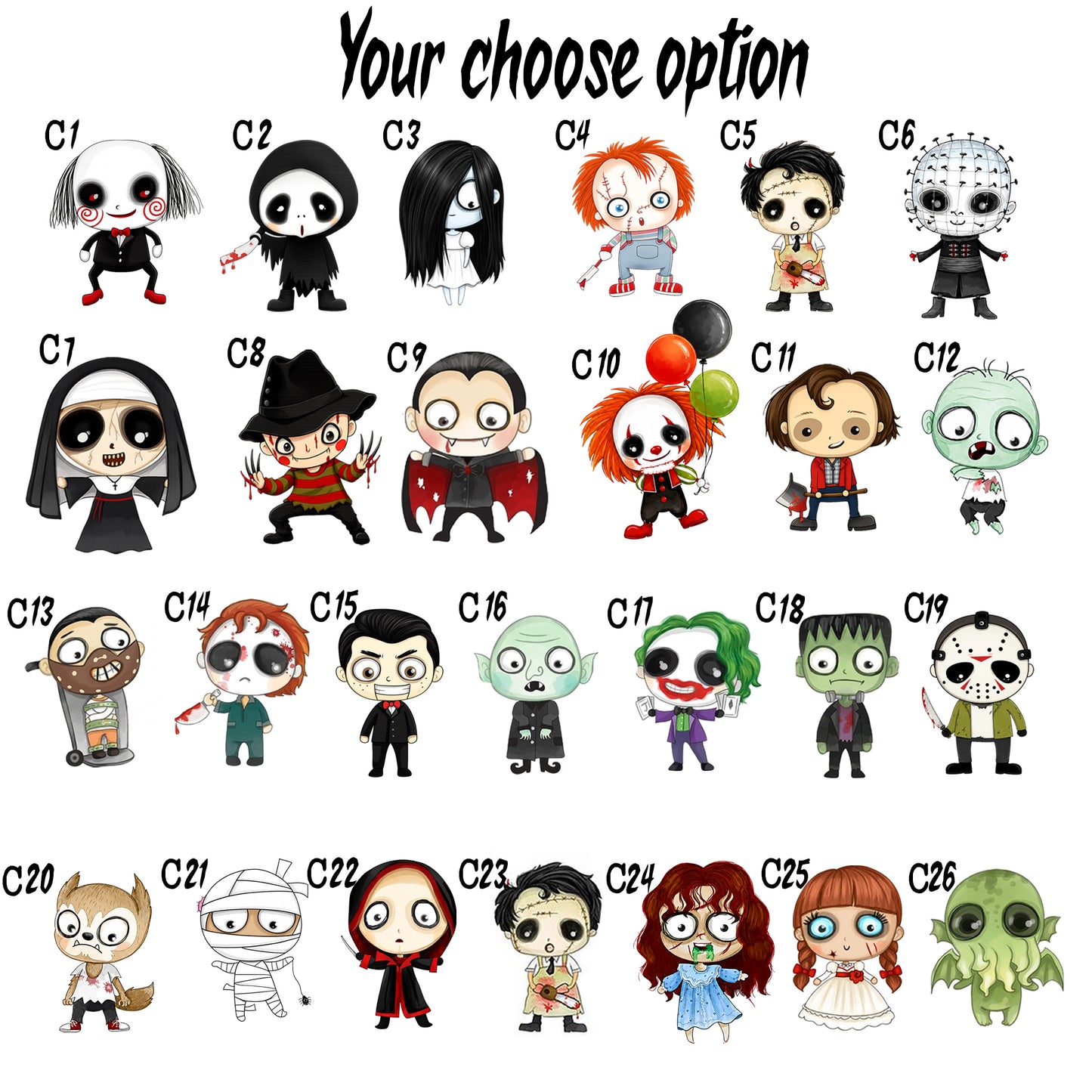 Personalized Family Wooden Sign, Character Horror Chibi Decor, Halloween Decor