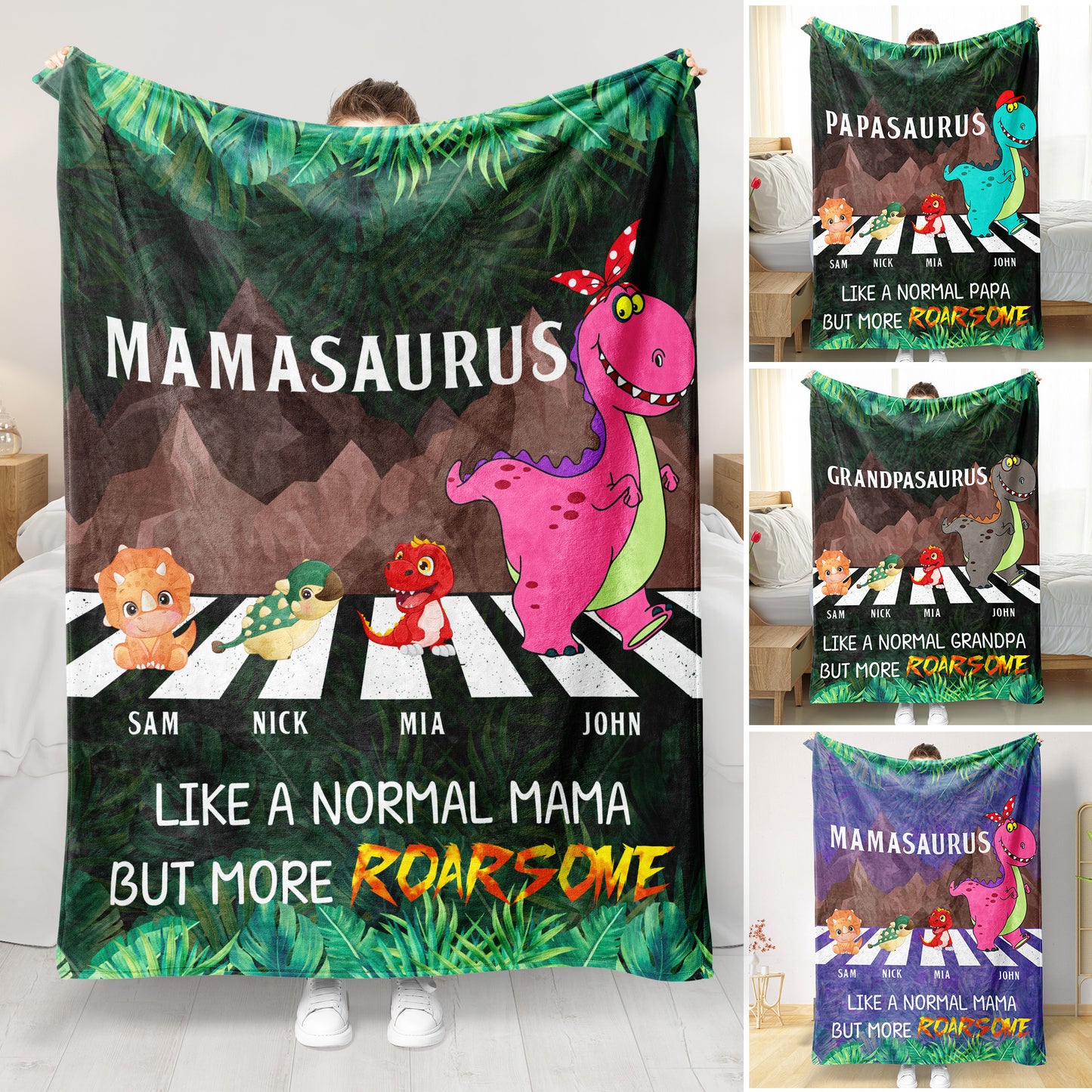 Personalized Walking Papasaurus Blanket, Custom Name Grandpasaurus Blanket- Perfect Father's Day Gift!