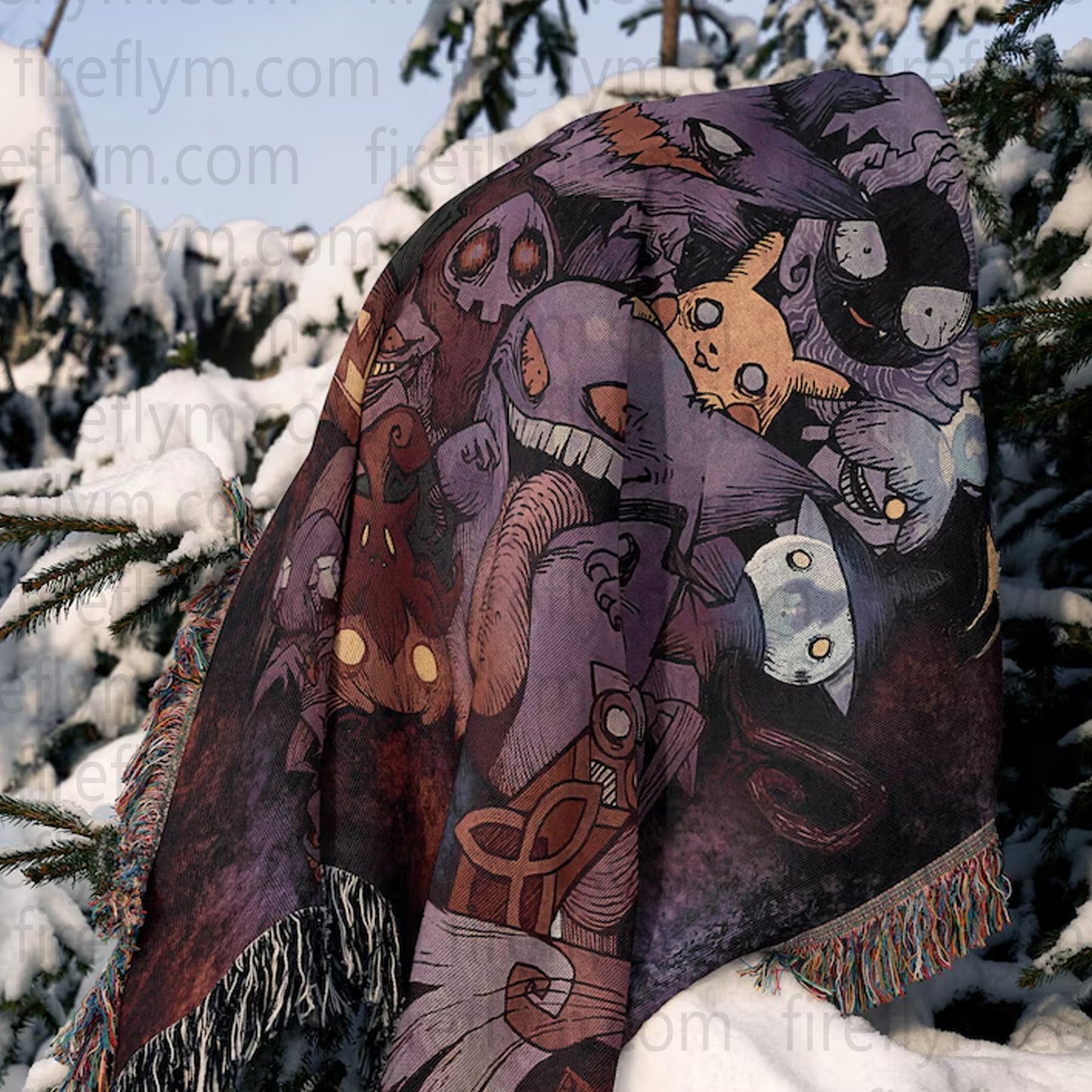 Ghost Pokemon Tapestry Throw, Anime Hand Woven Cozy Blanket | Anime Tapestry Throw, Anime Woven Blanket, Fan Gift Fleece Blanket