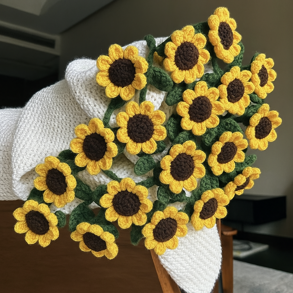 Personalized Crochet Flower Bouquet Blanket,Crocheted 3D Red Rose Bouquet,Granny Square Afghan, Knitted Sofa Blanket, Mother's Day Gift